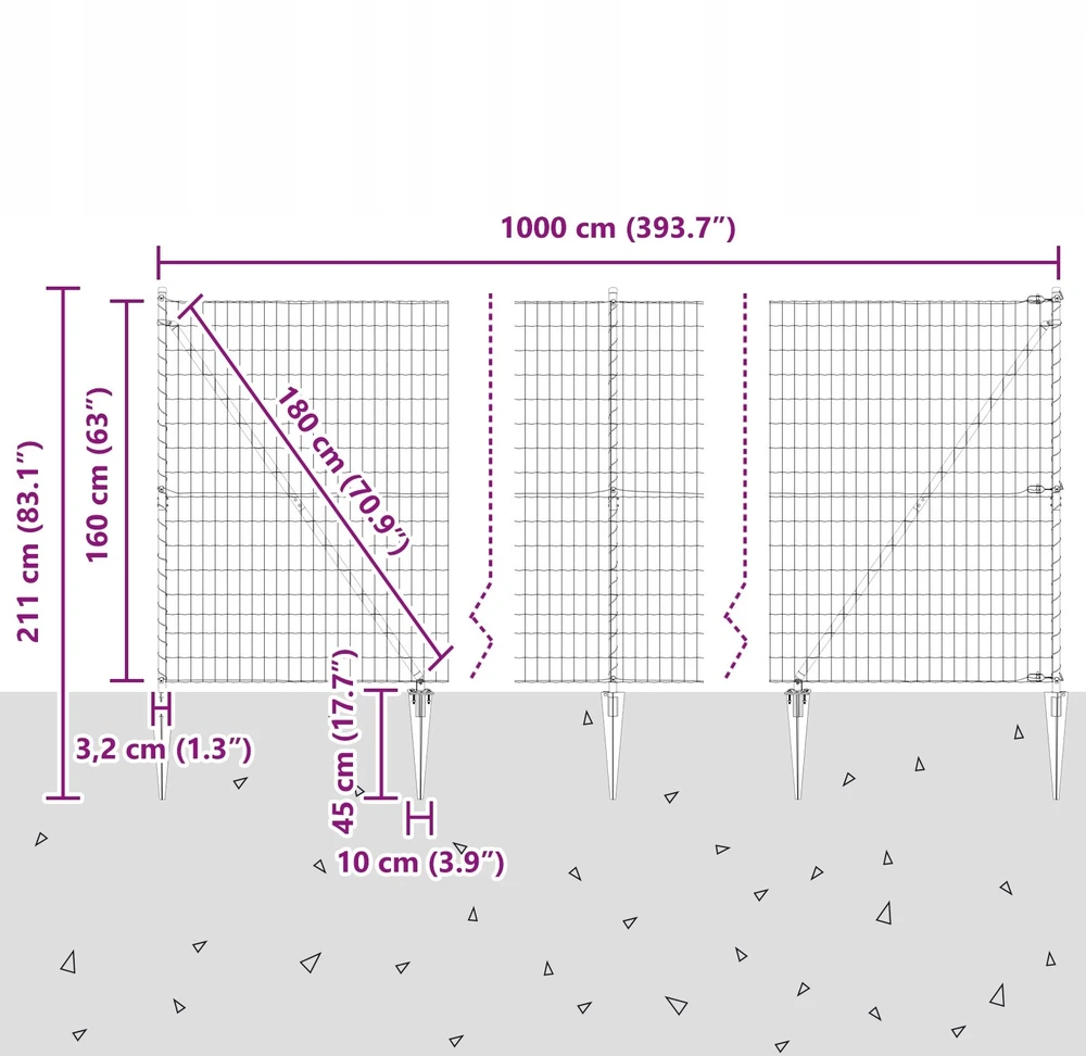 Euro tvora su smeigėmis 10 x 1,6 m PVC dengtas plienas Pilka