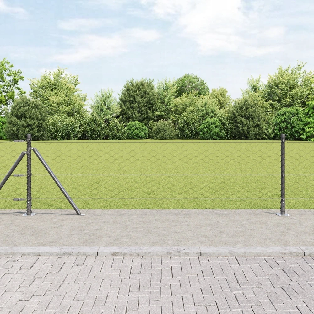 Šešiakampė tvora su betono pagrindu 100 x 0,6 m Pilka Tinklelis