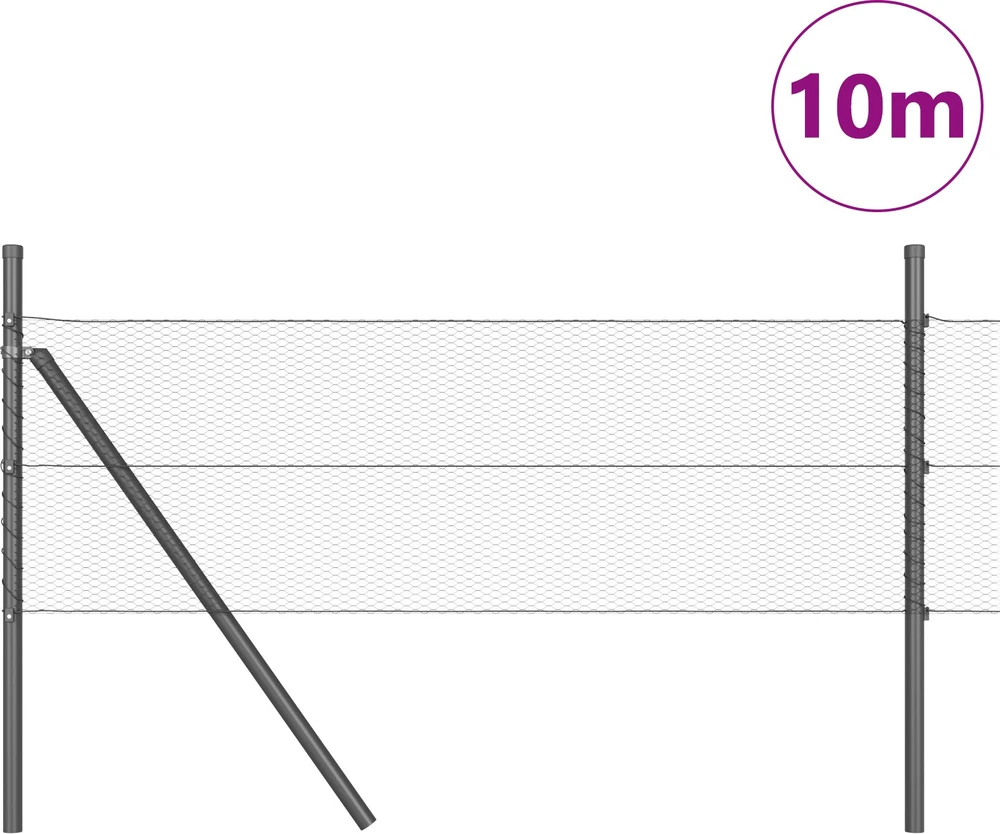 Heksagonalinė tvoros tvirtinimo sistema 10 x 0,8 m Pilka