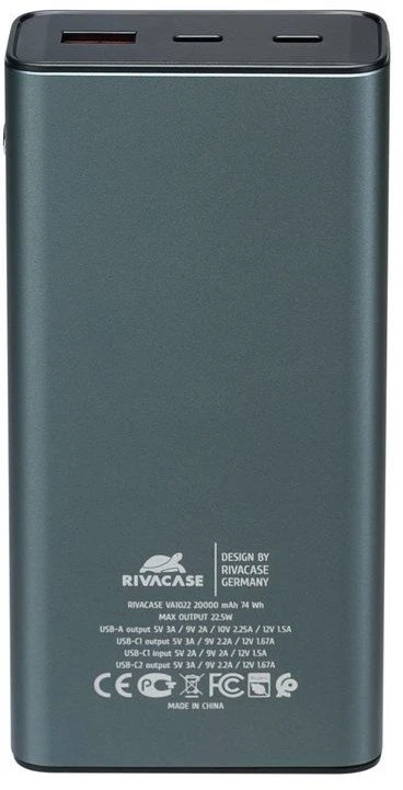 Powerbank RivaCase VA1022 20000 mAh Metalinis