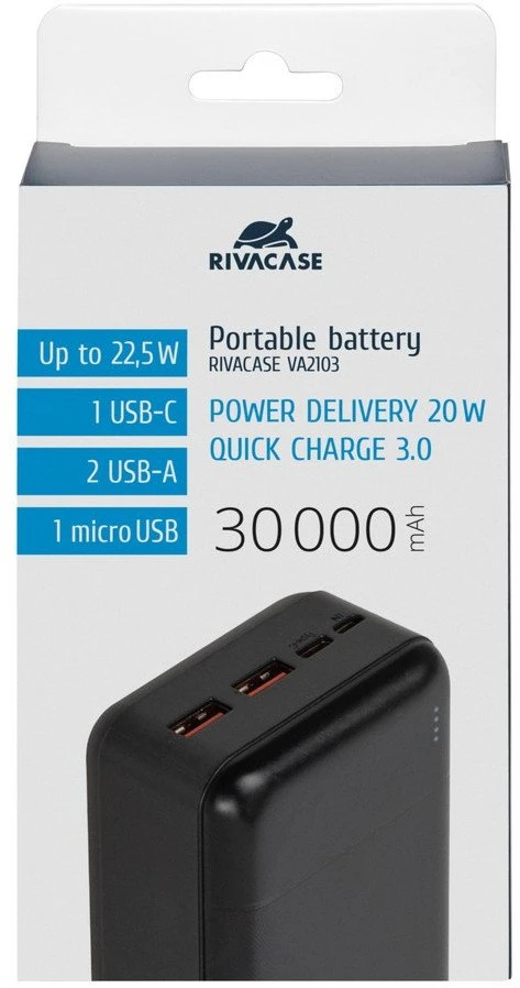 Powerbank RivaCase VA2103 30000 mAh Juodas