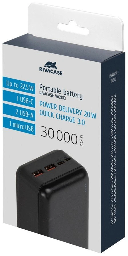 Powerbank RivaCase VA2103 30000 mAh Juodas
