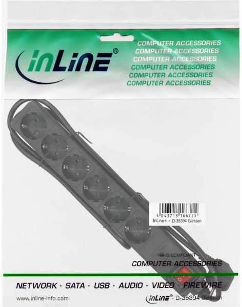 InLine apsauga nuo viršįtampių 6 lizdai 1,5 m juodi (16461P)