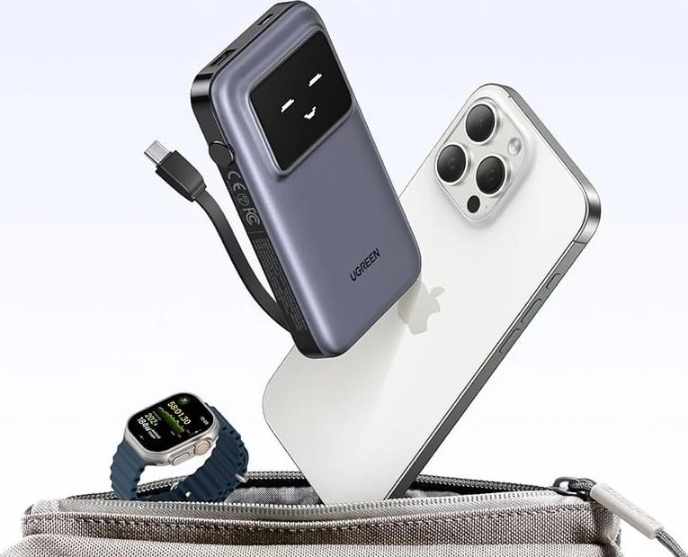 Nešiojamas įkroviklis UGREEN 10000mAh Power Bank su integruotu kabeliu