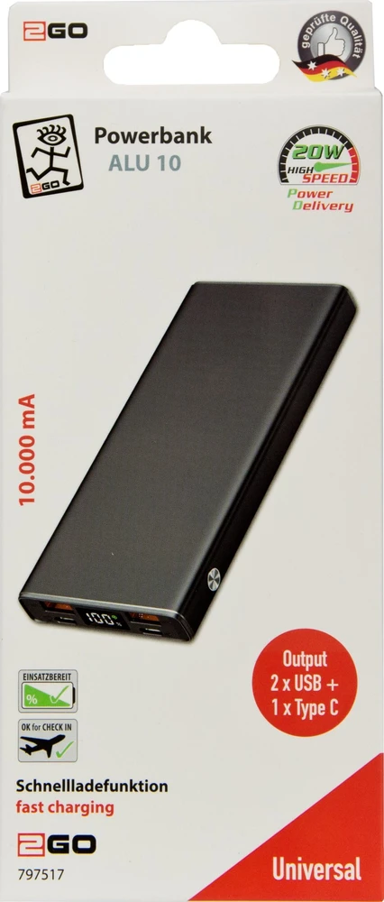 Powerbank 2GO 10000mAh Juodas