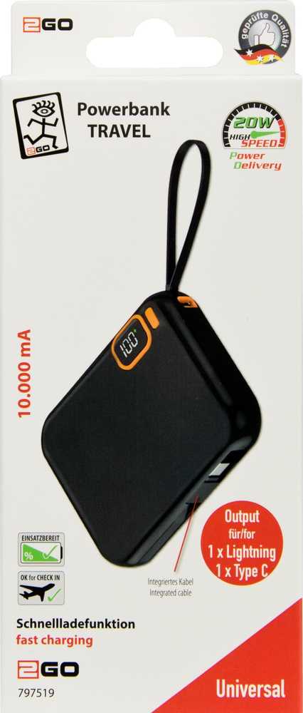 Powerbank 2GO Travel 797519 10000mAh Juodas (797519)