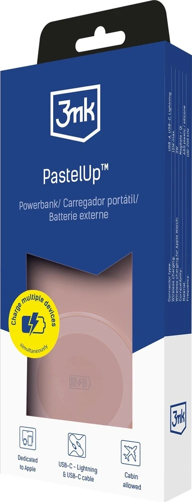 3MK Powerbank PastelUp 10,000mAh 22.5Wz Magsafe +charging Apple Watch rožinės spalvos