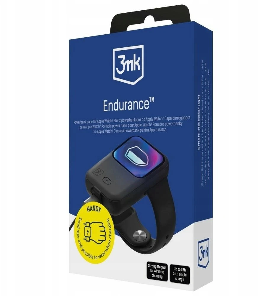 3MK Endurance nešiojamas dėklas Apple Watch 44mm/45mm 2,5W 1200mAh USB-C, juodas