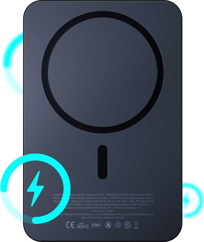 Powerbank 3mk MagSynergy su MagSafe 5000mAh 18W - juodos spalvos