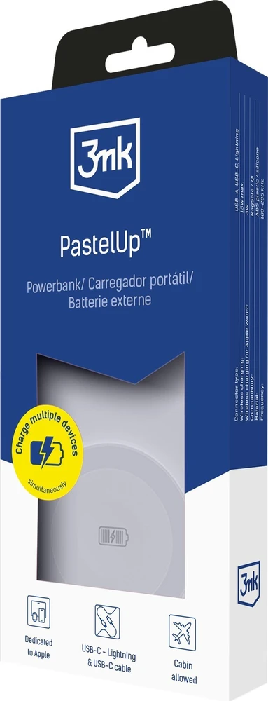 3MK Powerbank PastelUp 10,000mAh 22.5Wsu MagSafe + įkrovimas Apple Watch balta