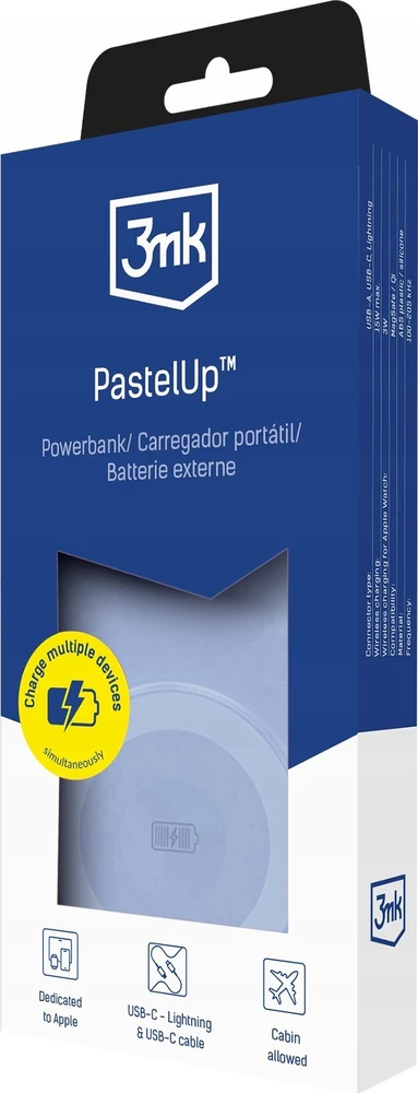 3MK Powerbank PastelUp 10,000mAh 22.5Wz Magsafe + įkrovimas Apple Watch mėlynos spalvos