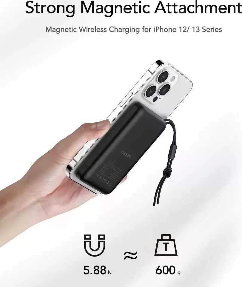 Išorinė baterija POWER BANK VEGER (VP1151) 10000mAh su belaidžiu įkrovikliu (Magsafe 15W) balta