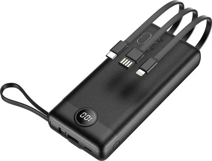 Veger „Weger C20“ (W2047 / W2059) 20000 mAh talpos nešiojamoji baterija su integruotu „Micro-USB“ laidu / C tipo / „Lightning“ juodas