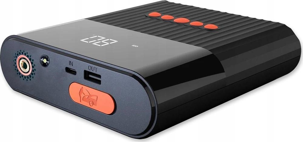 Įkroviklis „4smarts PitStop+“ 8800 mAh su kompresoriumi ir žibintuvėliu, juodos spalvos