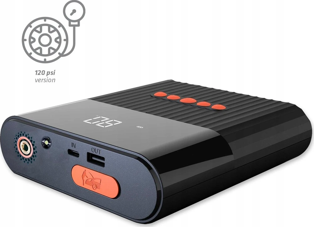 Įkroviklis „4smarts PitStop+“ 8800 mAh su kompresoriumi ir žibintuvėliu, juodos spalvos