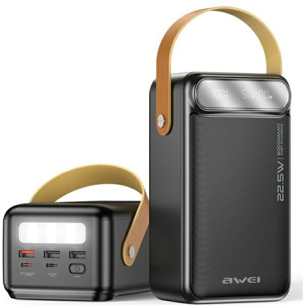 AWEI PowerBank P101K 60000mAh 22.5W juodos spalvos