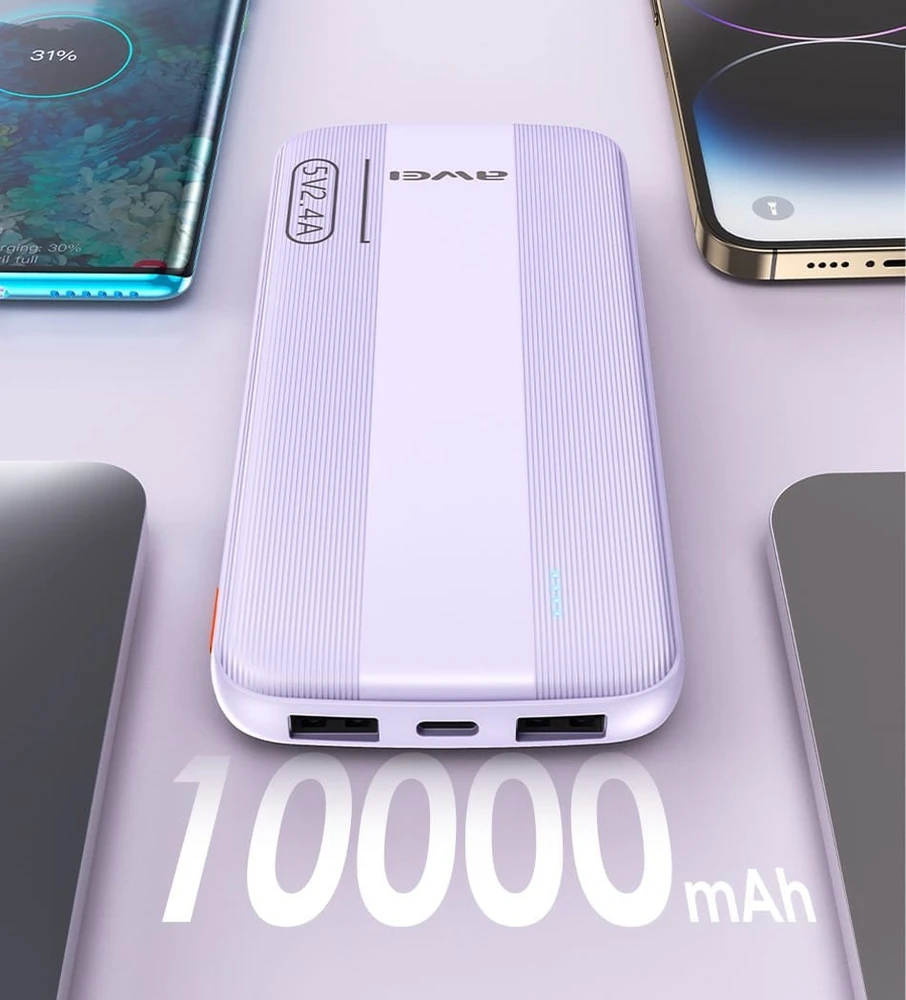 Išorinė baterija Power Bank Awei P20K 5V/2.4A 10000mAh juoda