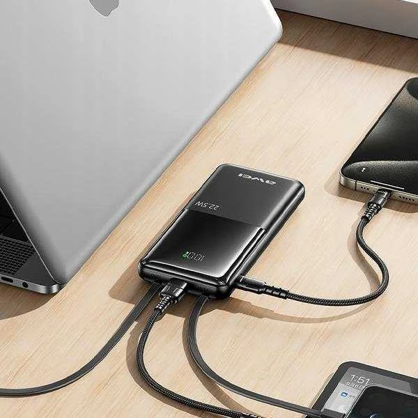 AWEI PowerBank P76K 10000mAh 22.5W juodos spalvos Digital Ekranas