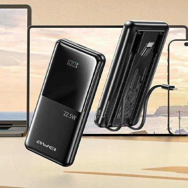 AWEI PowerBank P76K 10000mAh 22.5W juodos spalvos Digital Ekranas