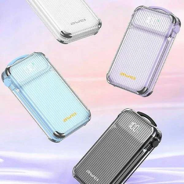 AWEI PowerBank P89K 10000mAh 38.5W juodos spalvos + PD/Lightning cables