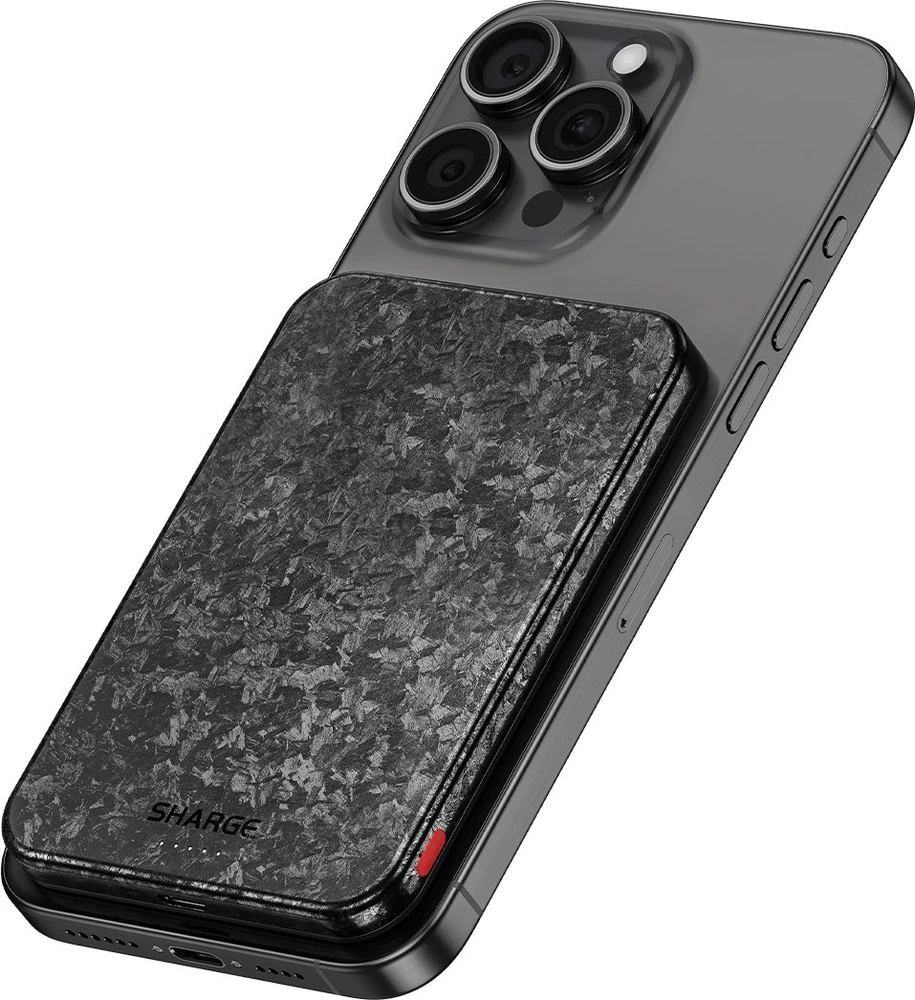 Azo SHARGE CarbonMag 5K nešiojamasis akumuliatorius, 15W Qi, 20W USB-C - 5.000mAh, juoda (YDD-SG-C3TXWCX-HEI)