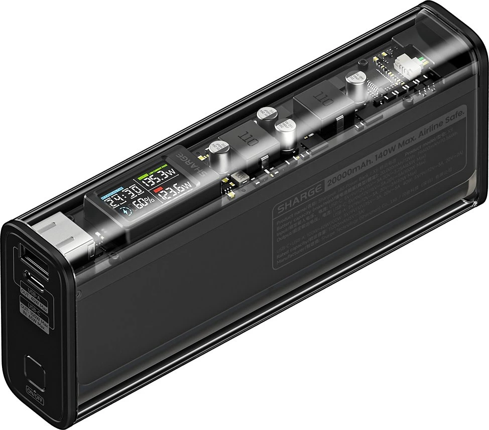 Maitinimo blokas Azo SHARGE Shargeek 140, 20 000 mAh, 140 W, USB-C, USB-A – juoda (YDD-SG-140-HEI)