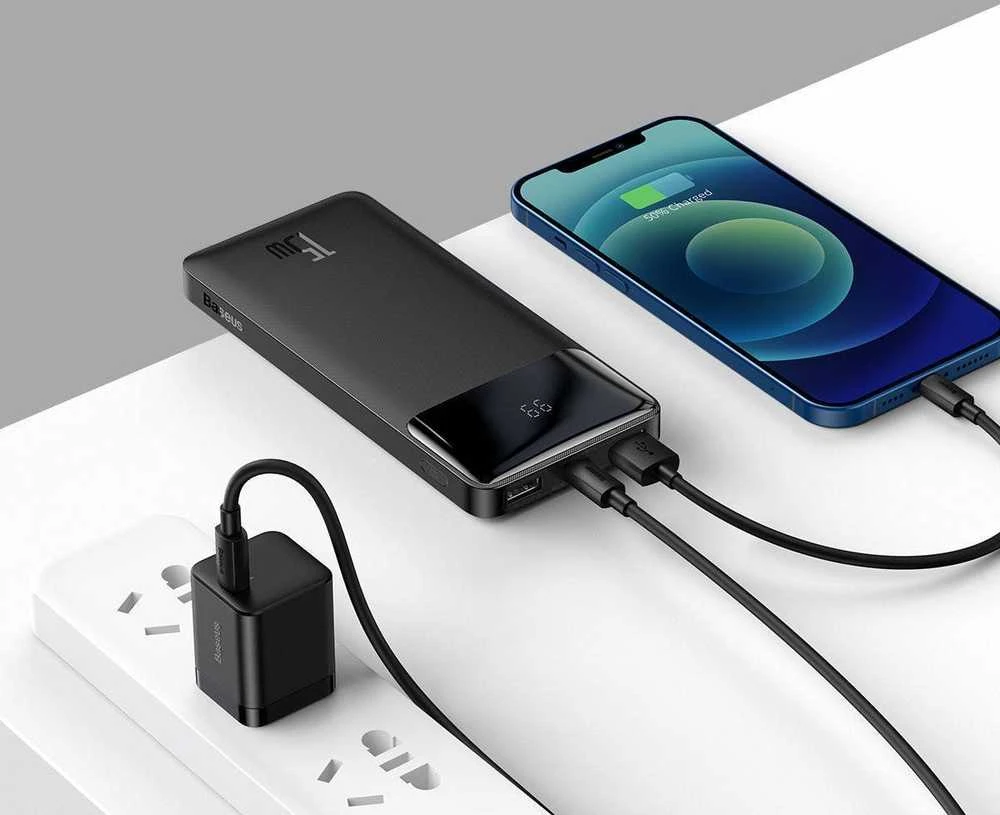 Baseus Bipow maitinimo blokas su ekranu 10000mAh 15W (Overseas Edition) (Juodas)