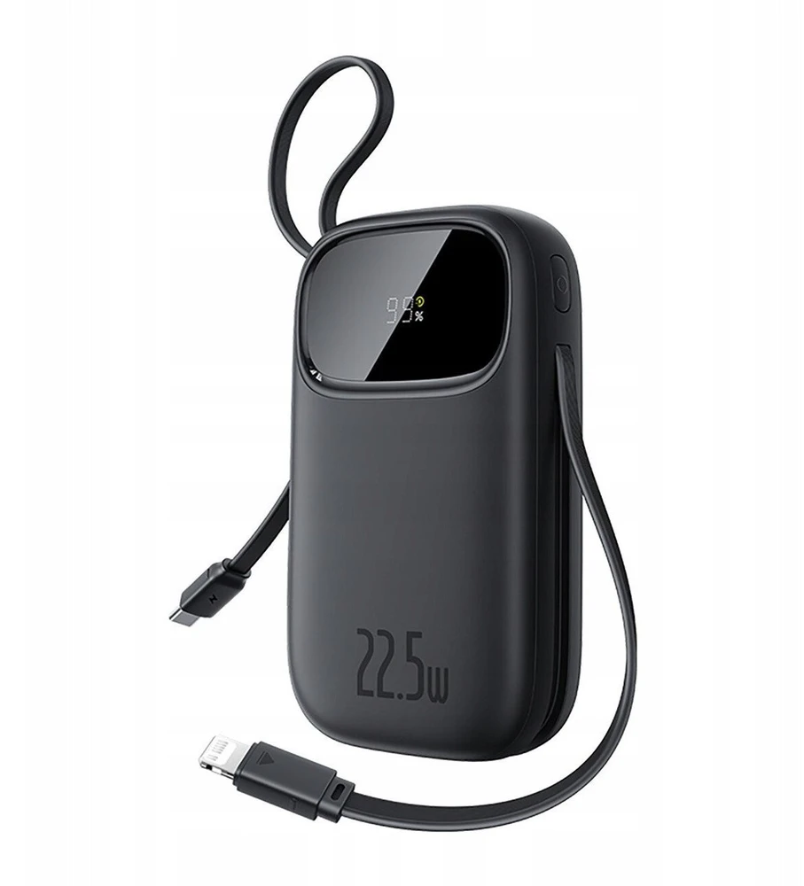 Baseus EnerFill FC31 20000mAh 45W išorinė baterija su ekranu, USB-C ir „Lightning“ laidais - Juodas