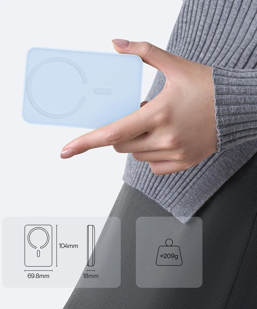 „Baseus“ indukcinė išorinė baterija 10000mAh 22,5W „MagSafe“ su USB-C laidu 20V/3A 0,3m - mėlyna