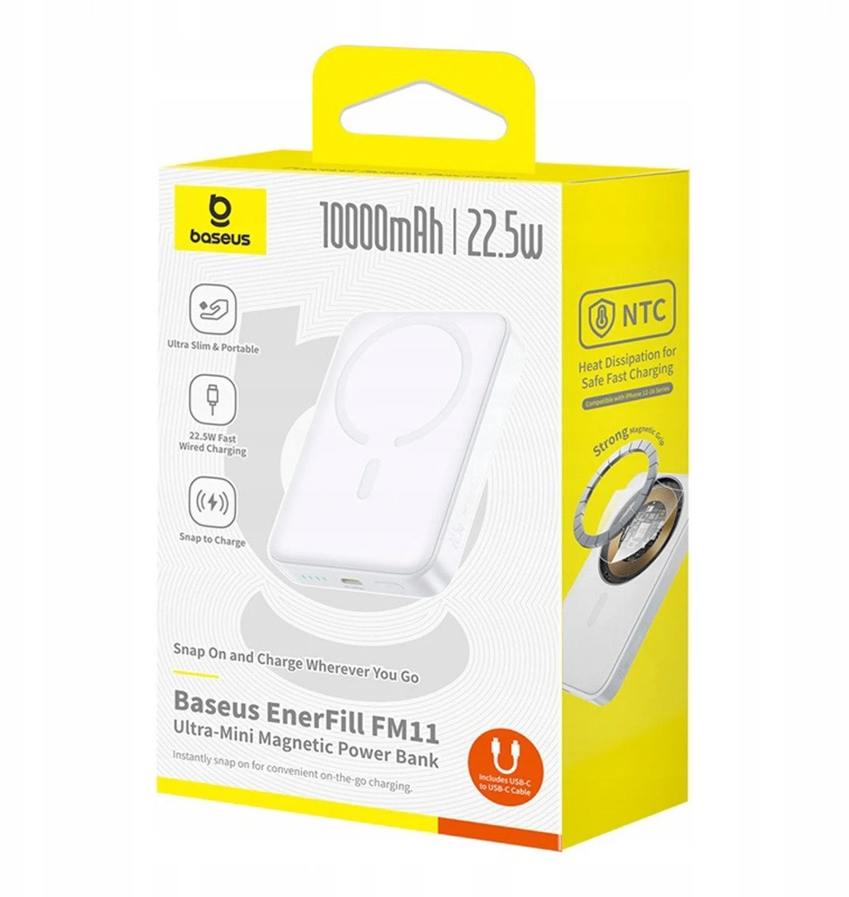 Baseus EnerFill FM11 Ultra-Mini MagSafe 10000 mAh 22.5W balta