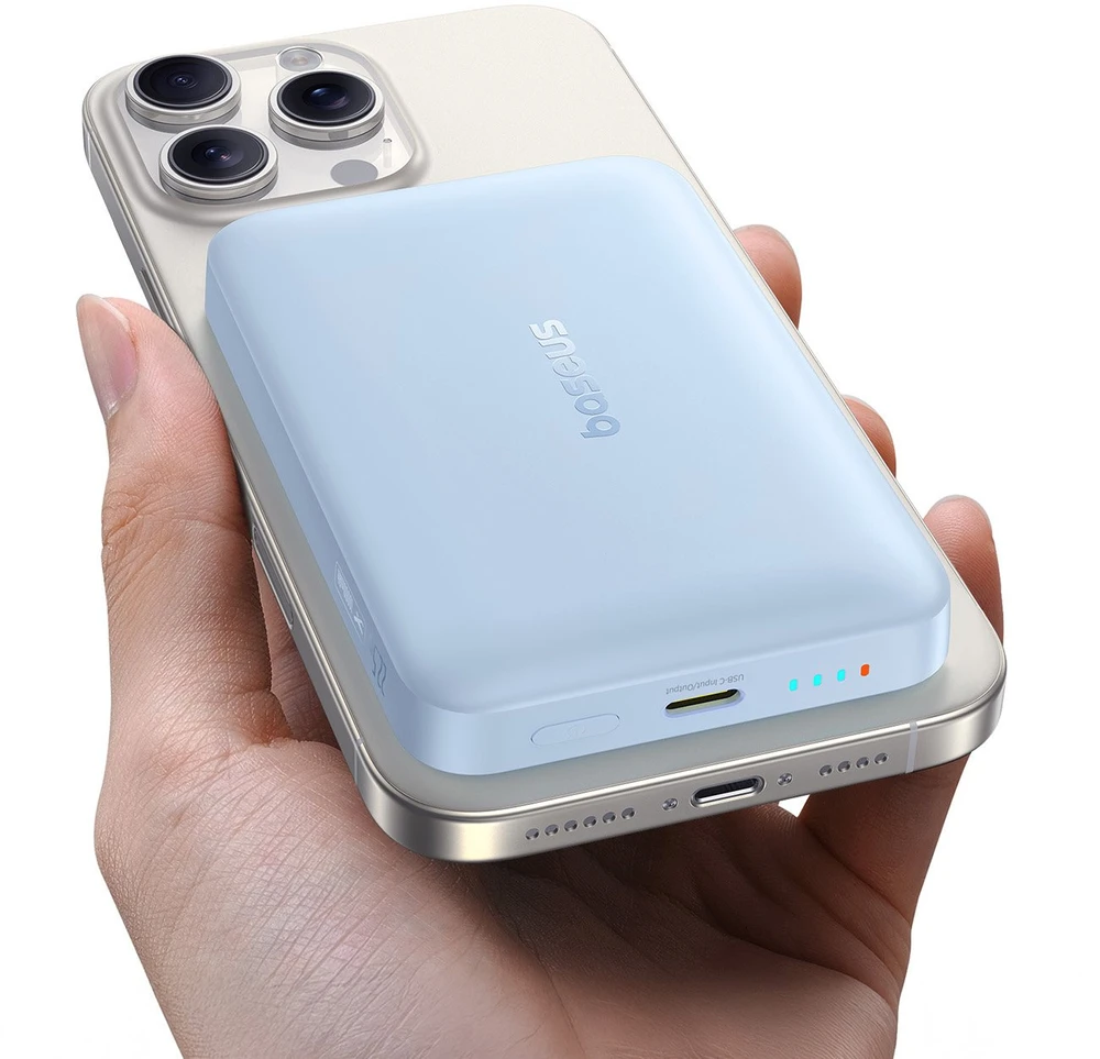 „Baseus“ indukcinė išorinė baterija 10000mAh 22,5W „MagSafe“ su USB-C laidu 20V/3A 0,3m - mėlyna