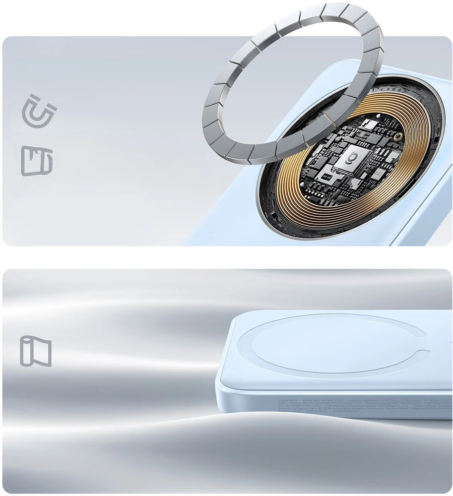 „Baseus“ indukcinė išorinė baterija 10000mAh 22,5W „MagSafe“ su USB-C laidu 20V/3A 0,3m - mėlyna