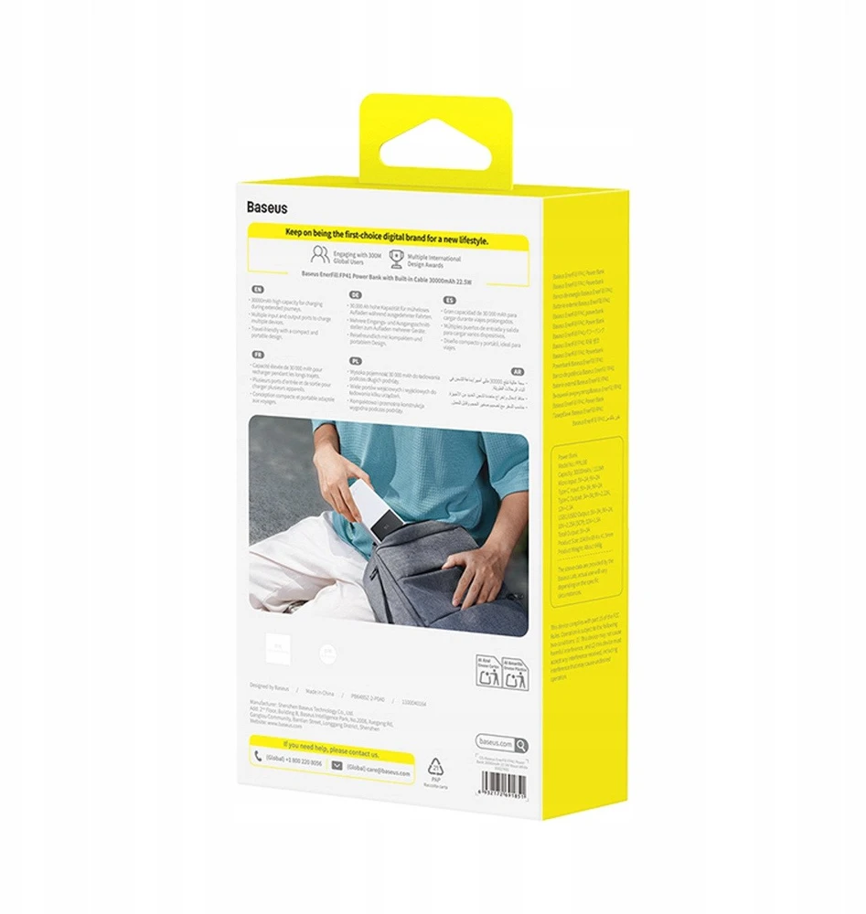 Baseus EnerFill FP41 30000mAh 22.5W Powerbank su Baseus Simple USB-A – USB-C 3A 30cm Kabelis – baltos spalvos