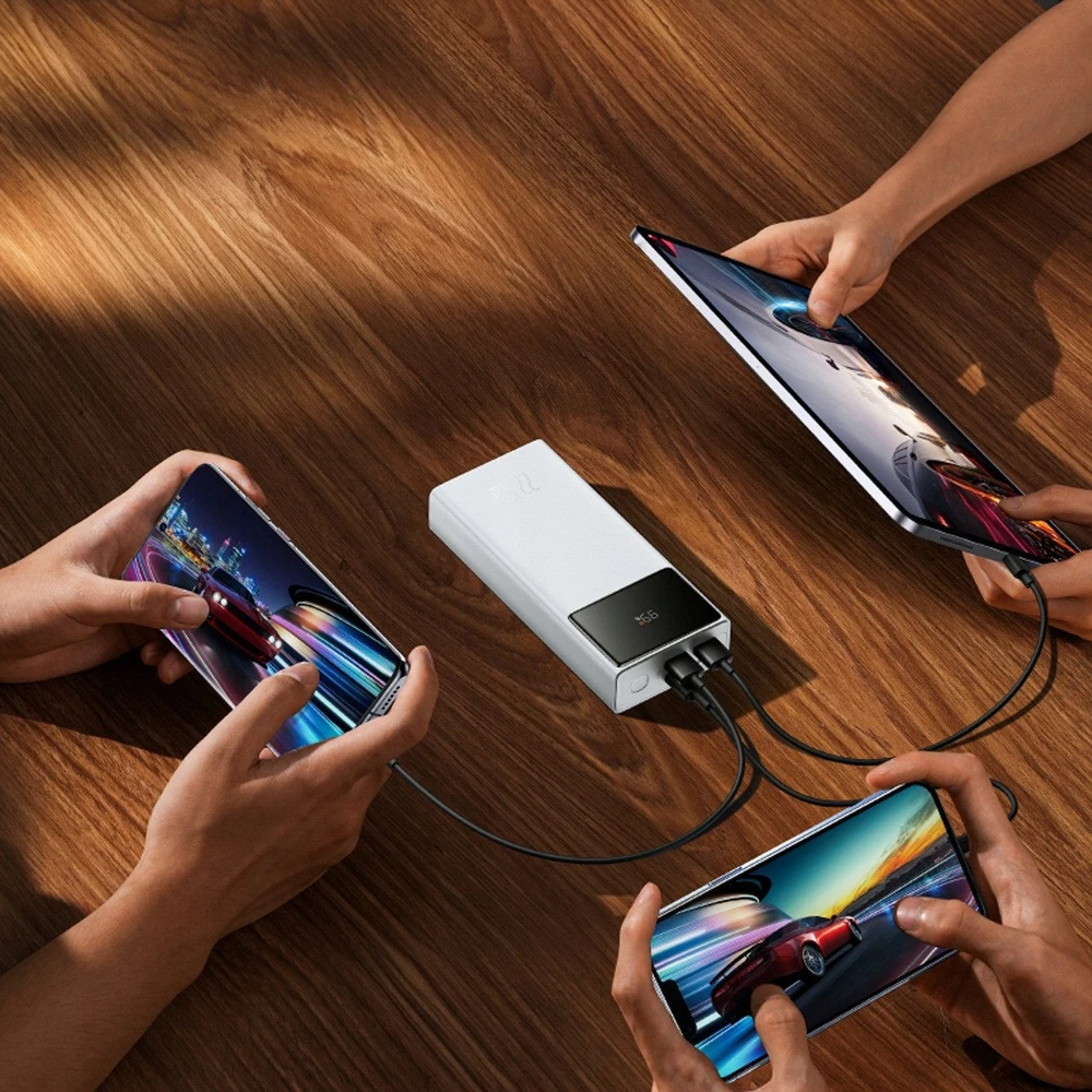 Baseus EnerFill FP41 30000mAh 22.5W Powerbank su Baseus Simple USB-A – USB-C 3A 30cm Kabelis – baltos spalvos