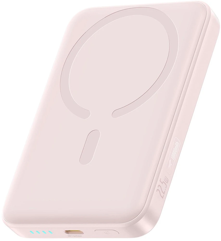 Įkroviklis „Baseus EnerFill FM11 Ultra-Mini 10000mAh 22.5W“ indukcinis, suderinamas su „MagSafe“ ir baltu laidu „Basus Simple USB-C 20V/3A 0.3m“ - rožinė