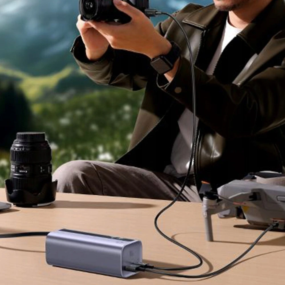 LiPo išorinis akumuliatorius (Powerbank) 10000mAh 100W, su įmontuotu USB-C kabeliu, USB-A, USB-C pilkas EnerGeek GR11 BASEUS