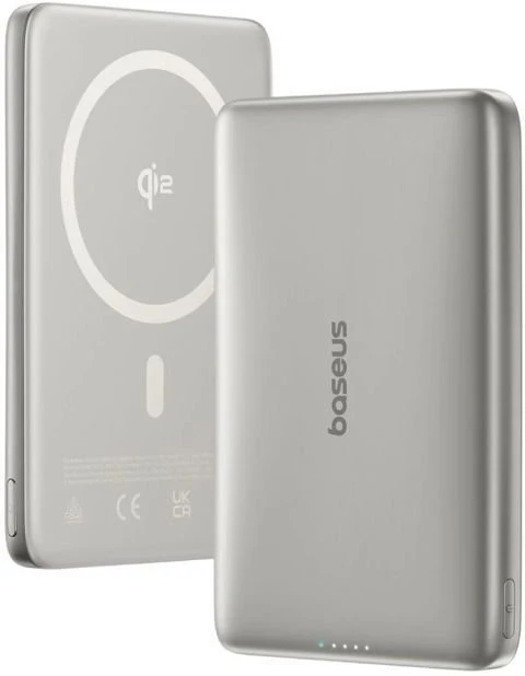 LiPo išorinis akumuliatorius (PowerBank) 10000mAh 27W su bevieliu QI2, magnetiniu laikikliu Magsafe Titanium Ultra-slim PicoGo AM41BASEUS