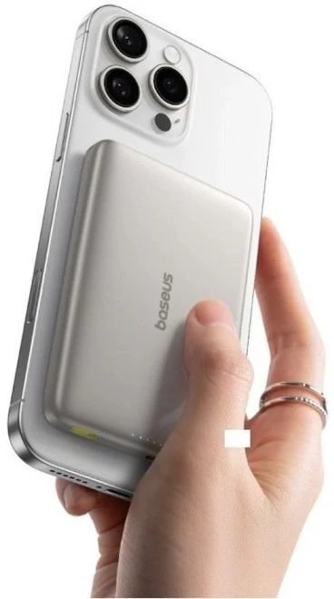 LiPo išorinis akumuliatorius (PowerBank) 10000mAh 27W su bevieliu QI2, magnetiniu laikikliu Magsafe Titanium Ultra-slim PicoGo AM41BASEUS