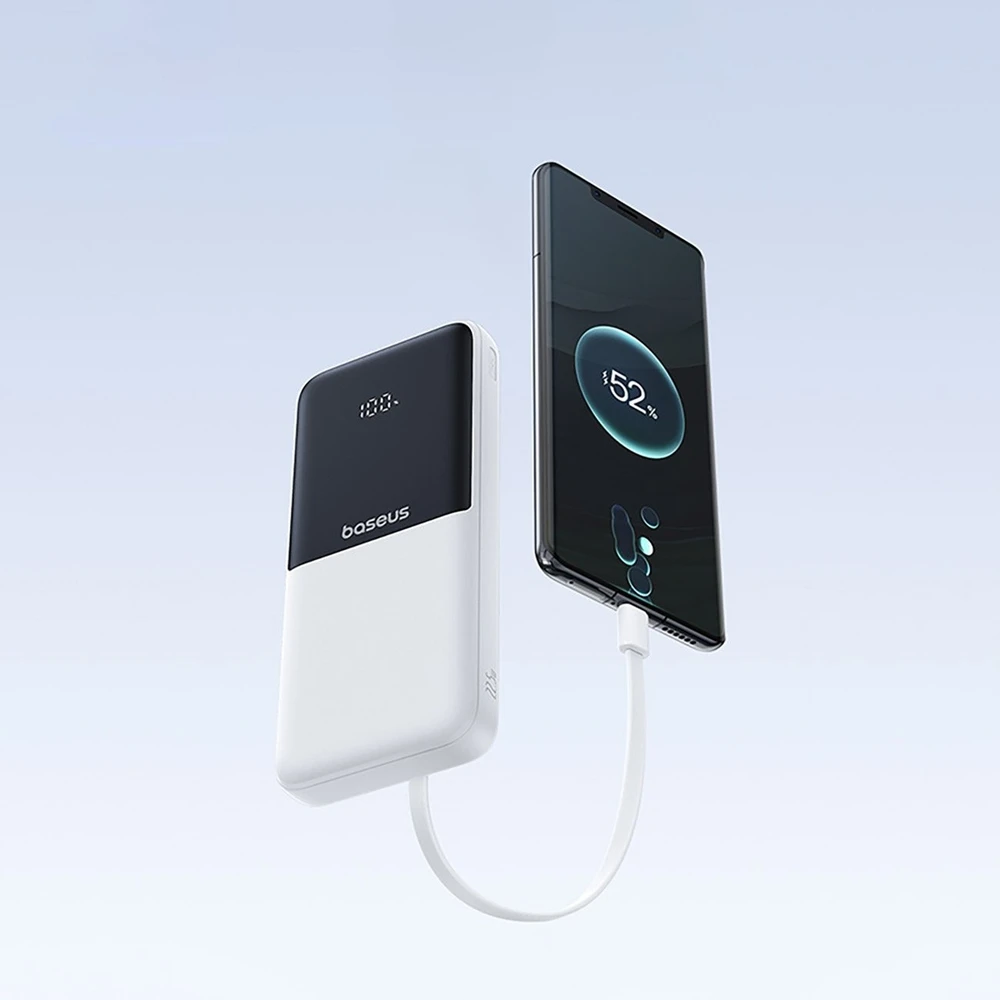 Baseus „A6ac4 Lipow“ 10000mAh 22,5 W išorinė baterija su dviem integruotais laidais (su „A6ac4 Simple USB-A - USB-C 3A 20 cm“ laidu) – balta