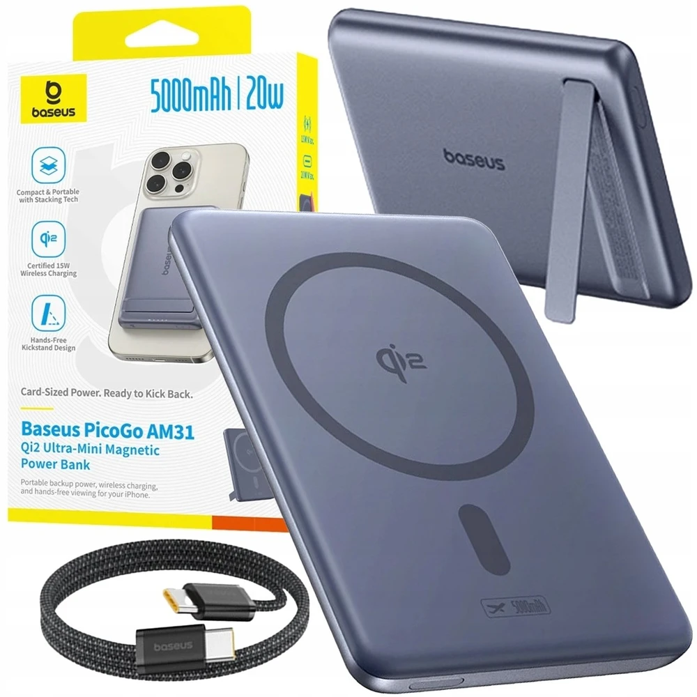 Baseus PicoGo AM31 Qi2 5000 mAh 20W pilka