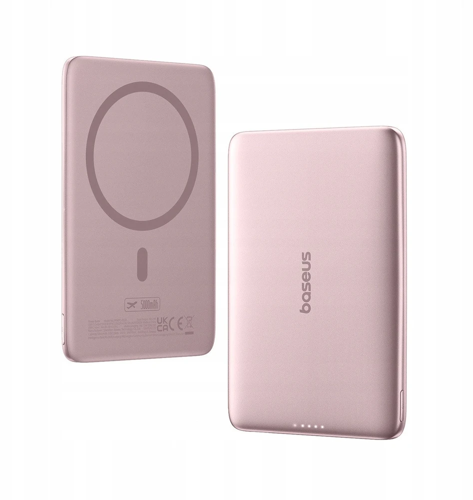 Baseus PicoGo AM41 5000mAh 20W itin plonas „MagSafe“ išorinis akumuliatorius, suderinamas su Baseus paprastu USB-C 60W 30cm laidu - Rožinė