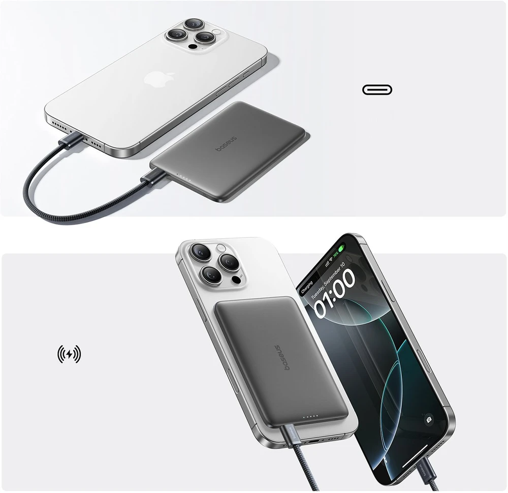 Baseus PicoGo AM41 ultra-slim magnetic 5000 mAh 20W juoda