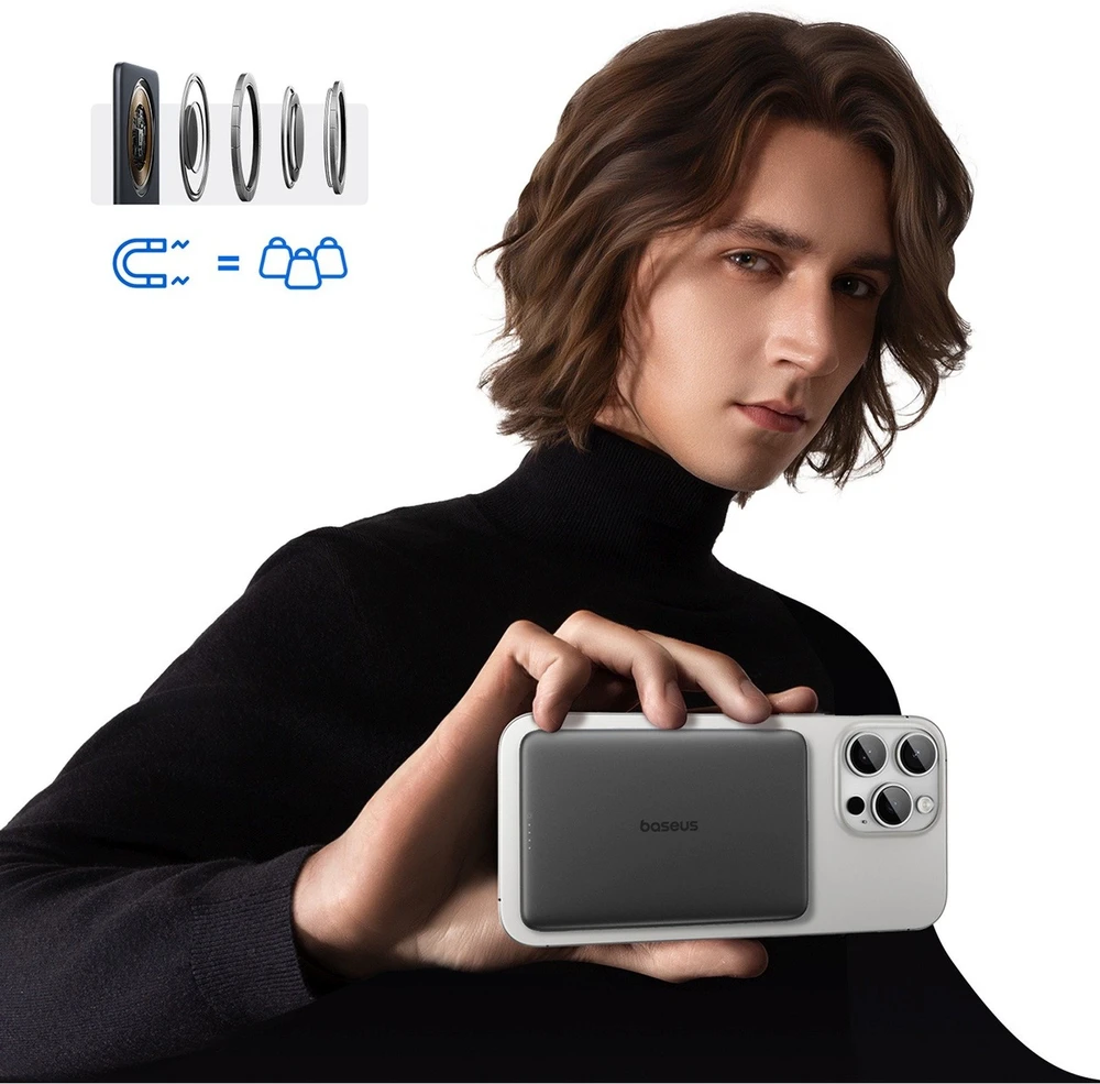 Baseus PicoGo AM41 ultra-slim magnetic 5000 mAh 20W juoda