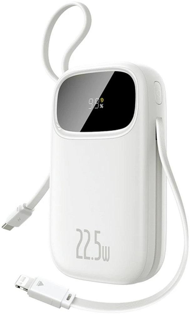 Baseus EnerFill FC31 10000mAh 22.5W Powerbank su skaitmeniniu ekranėliu ir 2 integruotais kabeliais – Balta