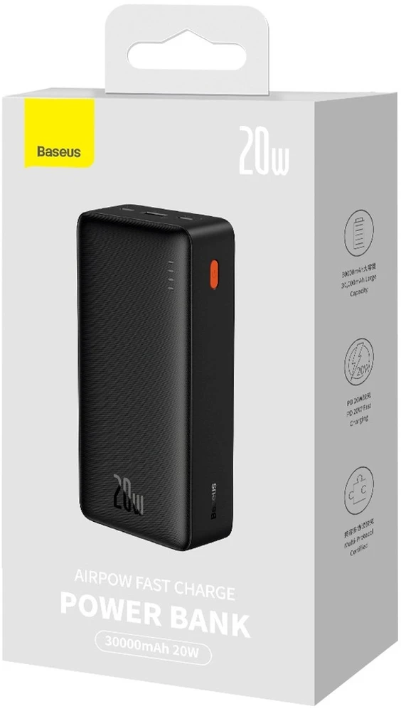 „Baseus Airpow“ greitojo įkrovimo ausinės, 20 W, 30000 mAh, juodas
