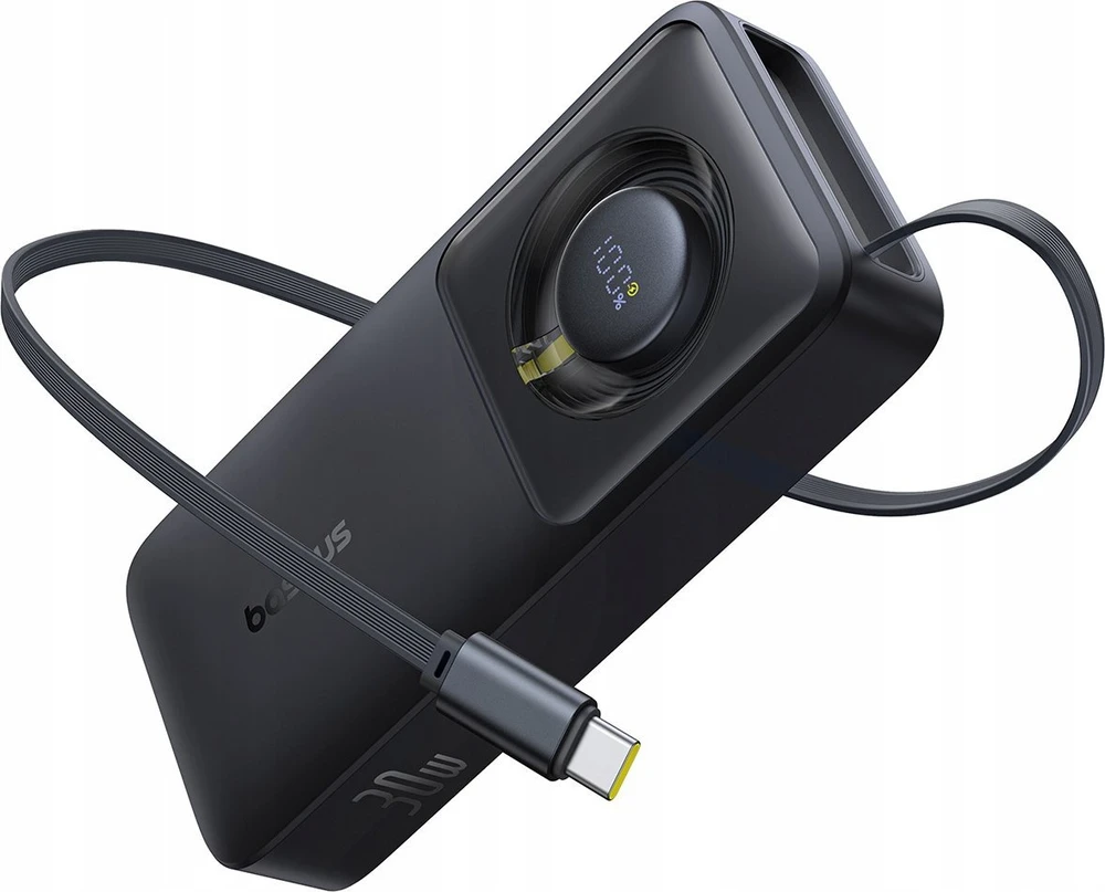 Baseus Free2Pull 10000mAh 30W powerbank su USB-C port and retractable USB-C kabeliu – juodos spalvos