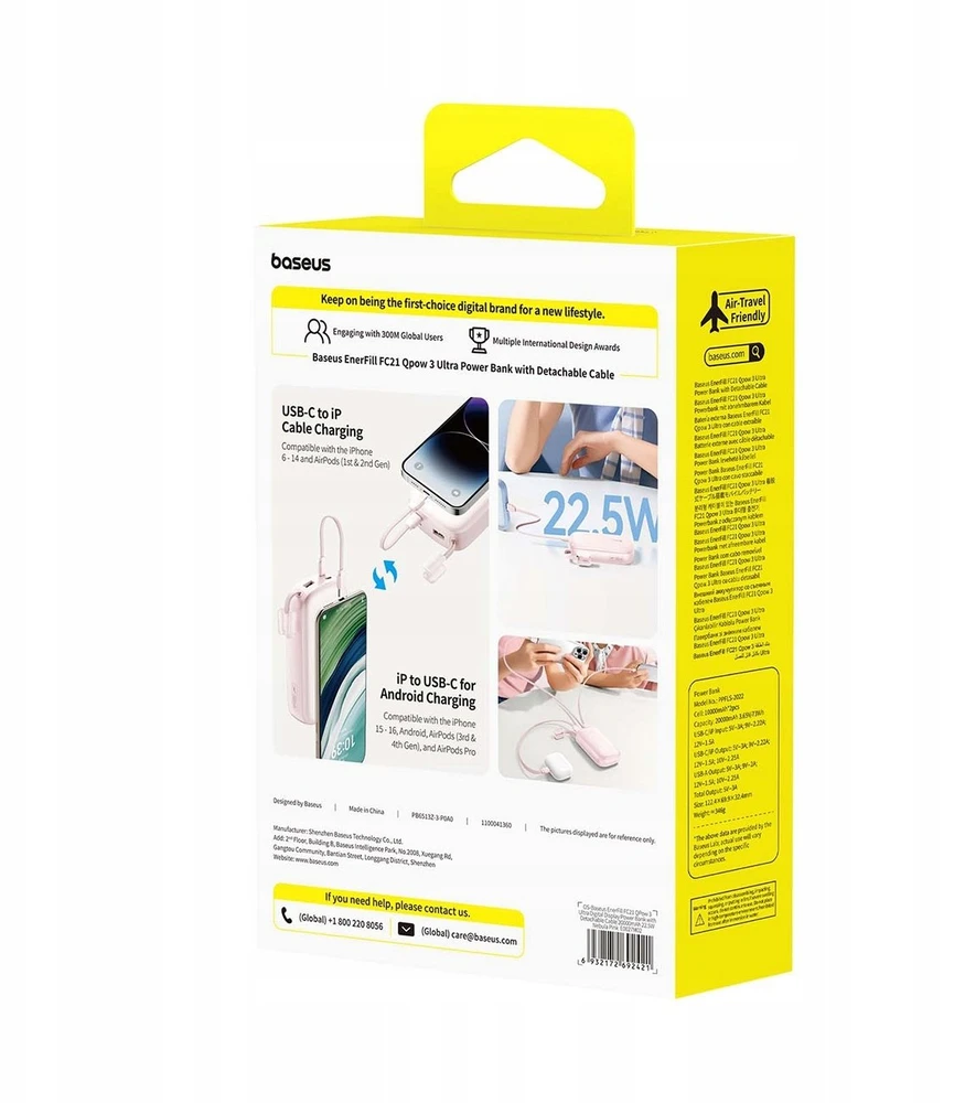 Baseus EnerFill FC21 Qpow 3 Ultra 20000 mAh 22.5W rožinė