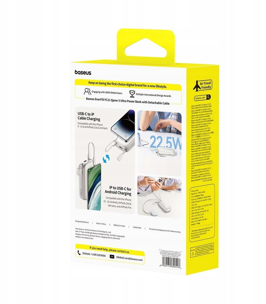 Baseus EnerFill FC21 Qpow 3 Ultra 20000 mAh 22.5W smėlio spalva