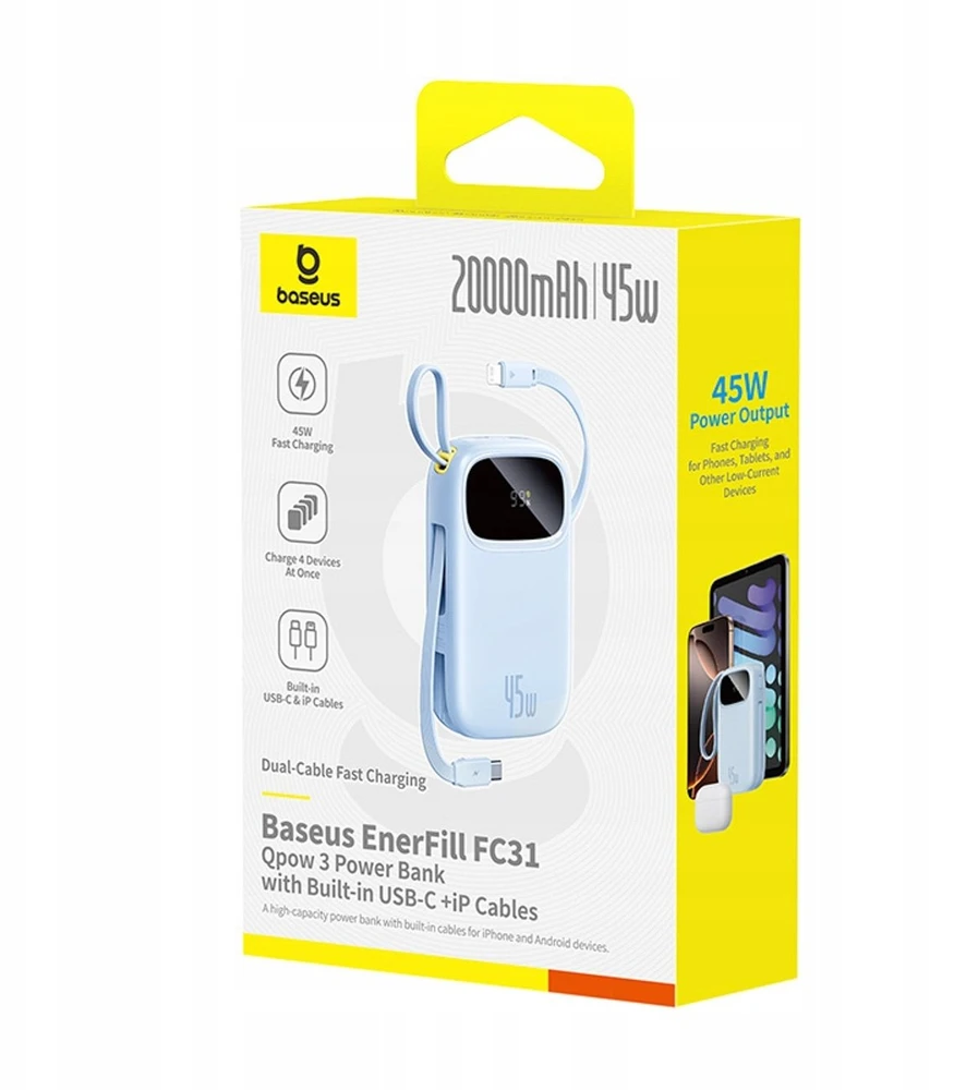 Baseus EnerFill FC31 QPow3 20000 mAh USB-C Lightning 45W mėlyna