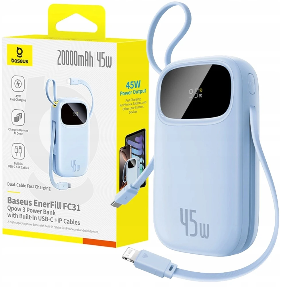 Baseus EnerFill FC31 QPow3 20000 mAh USB-C Lightning 45W mėlyna
